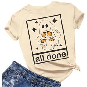 NWOT Beige ASL “All Done” Tee with Ghost (M)